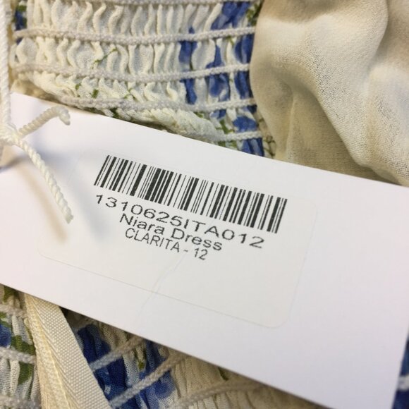 New! Reformation Niara Mini Dress Sz 12 Womans Ivory Clarita Blue Floral Print - Picture 10 of 15